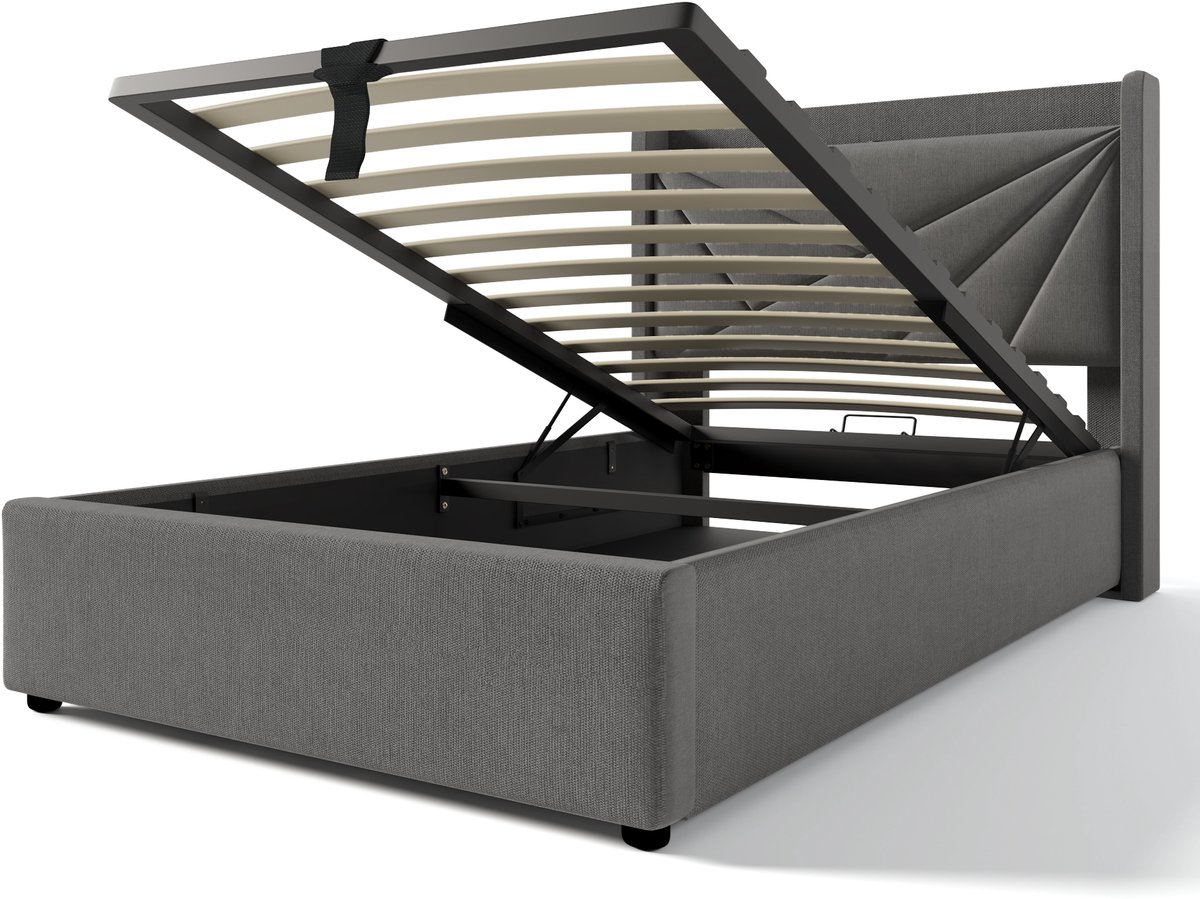 COVREO Bed 90x200 cm grijs met opbergruimte en USB zonder matras
