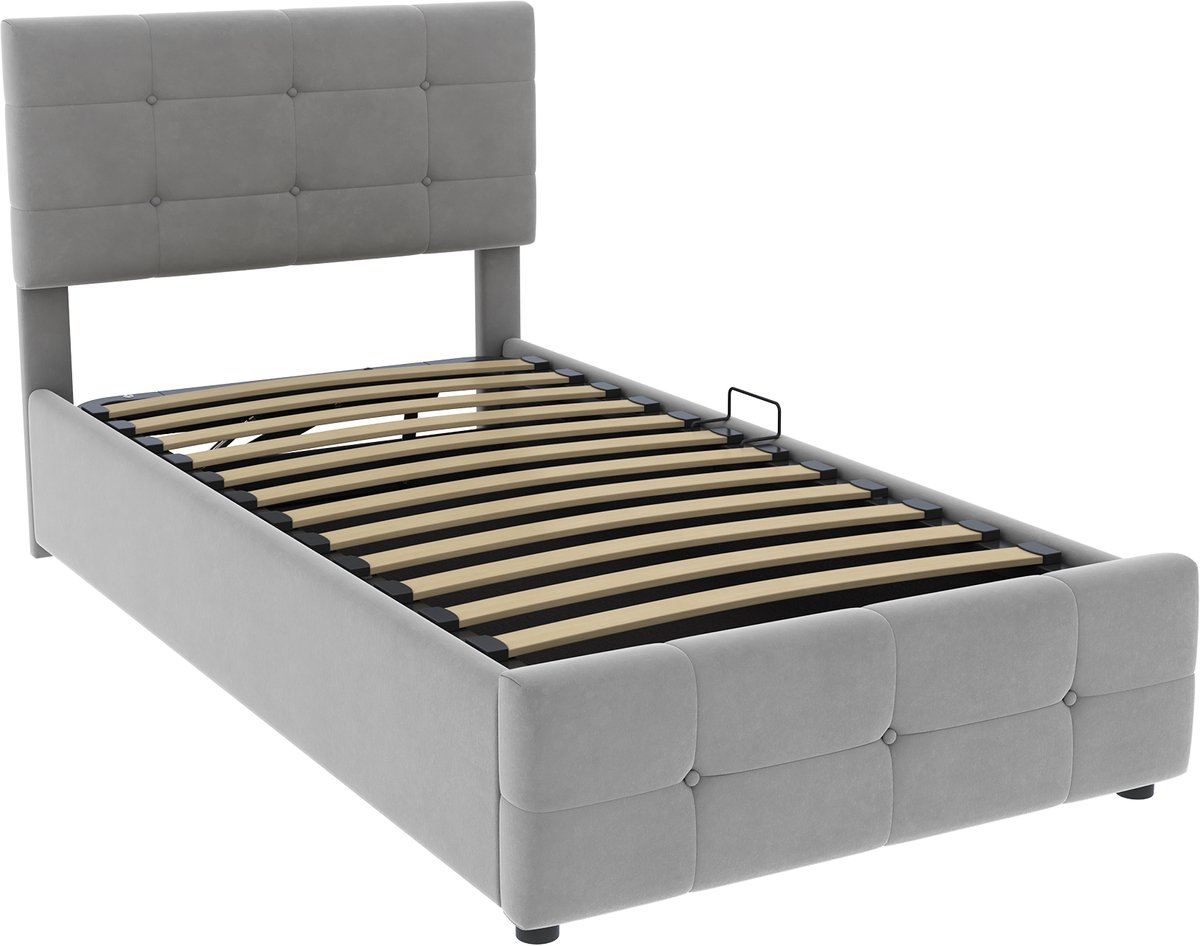 COVREO Bedframe 90x200 cm - grijs, met opbergruimte, zonder matras