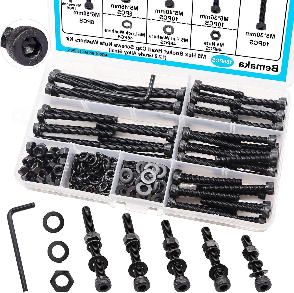 M5 Schroeven Set - Zeskantschroeven Metrisch - Meubels Monteren - Kwaliteitstaal 12.9 - M5 x 30-50mm - Zwart