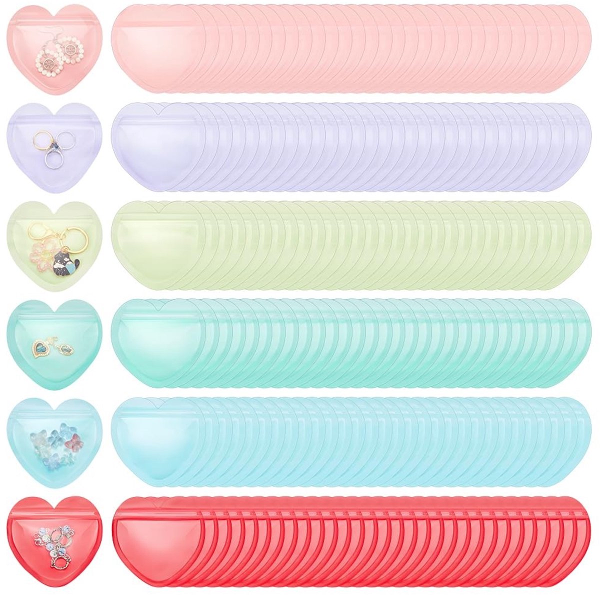 Dailygoods- Sieradenopbergzakjes 350 stuks - Hartvormige Zakjes - Hersluitbare Zakjes - 10 x 10 cm - Veelkleurig - Geschikt voor Sieraden - Opbergzakjes