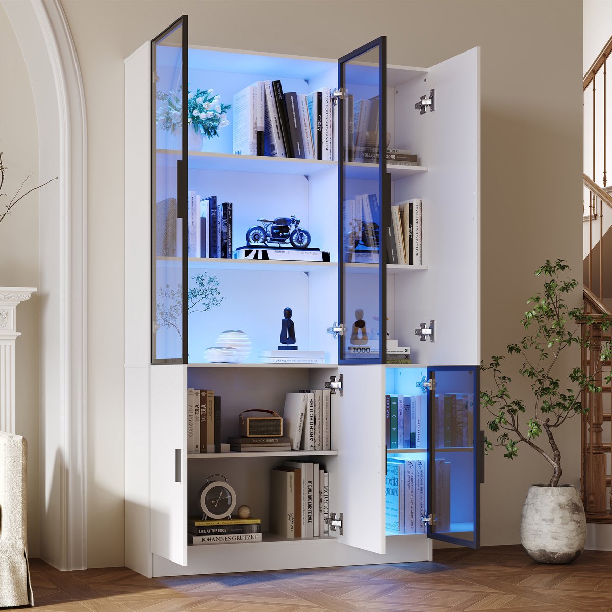DESMIU Vitrinekast - Met Led Verlichting En Glazen Deuren - Voor Woonkamer En Werkkamer -