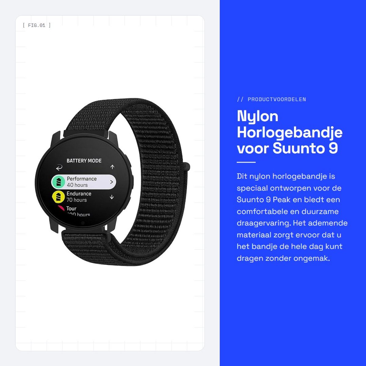 Dailygoods - Nylon Horlogebandje voor Suunto 9 Peak, 22 mm