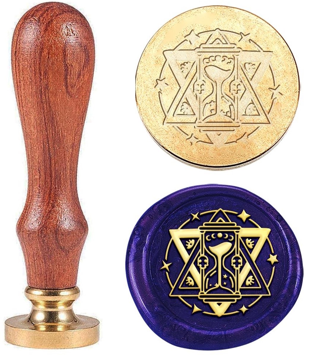 Dailygoods- Waszegelstempel Vintage - Zandloper Design - 25 mm - Afneembare Messing Stempelkop - Houten Handvat - Perfecte Afdichting - Zegelstempel