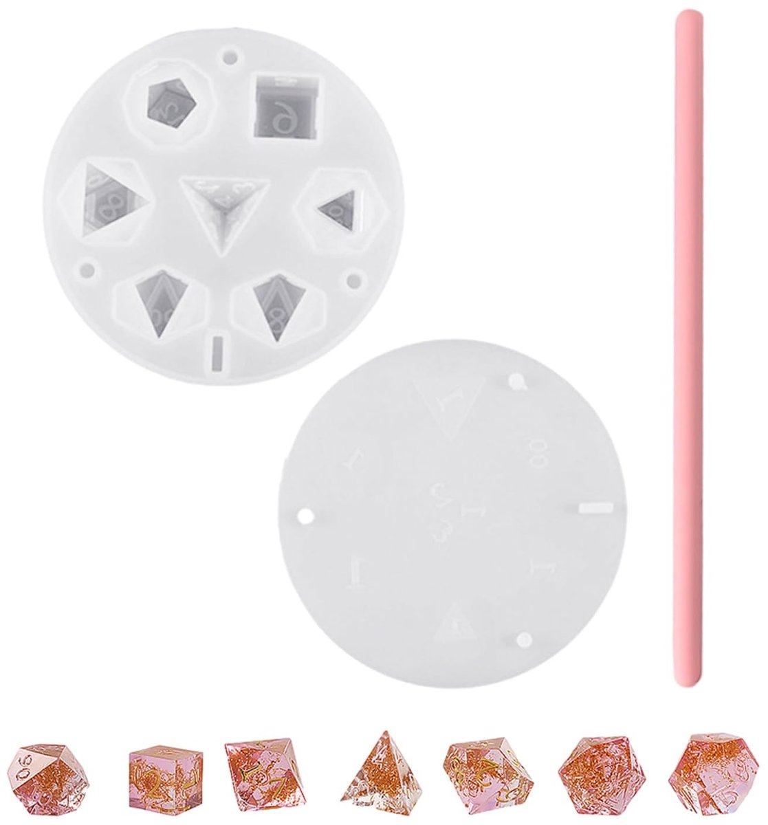 Dailygoods- Siliconen Vormen Set - Zevendelige Kubus Mal - Duurzaam Materiaal - Geschikt voor Tafelspellen - Inclusief Roerstaaf - Afmetingen 10,2 x 10,2 x 2,1 cm