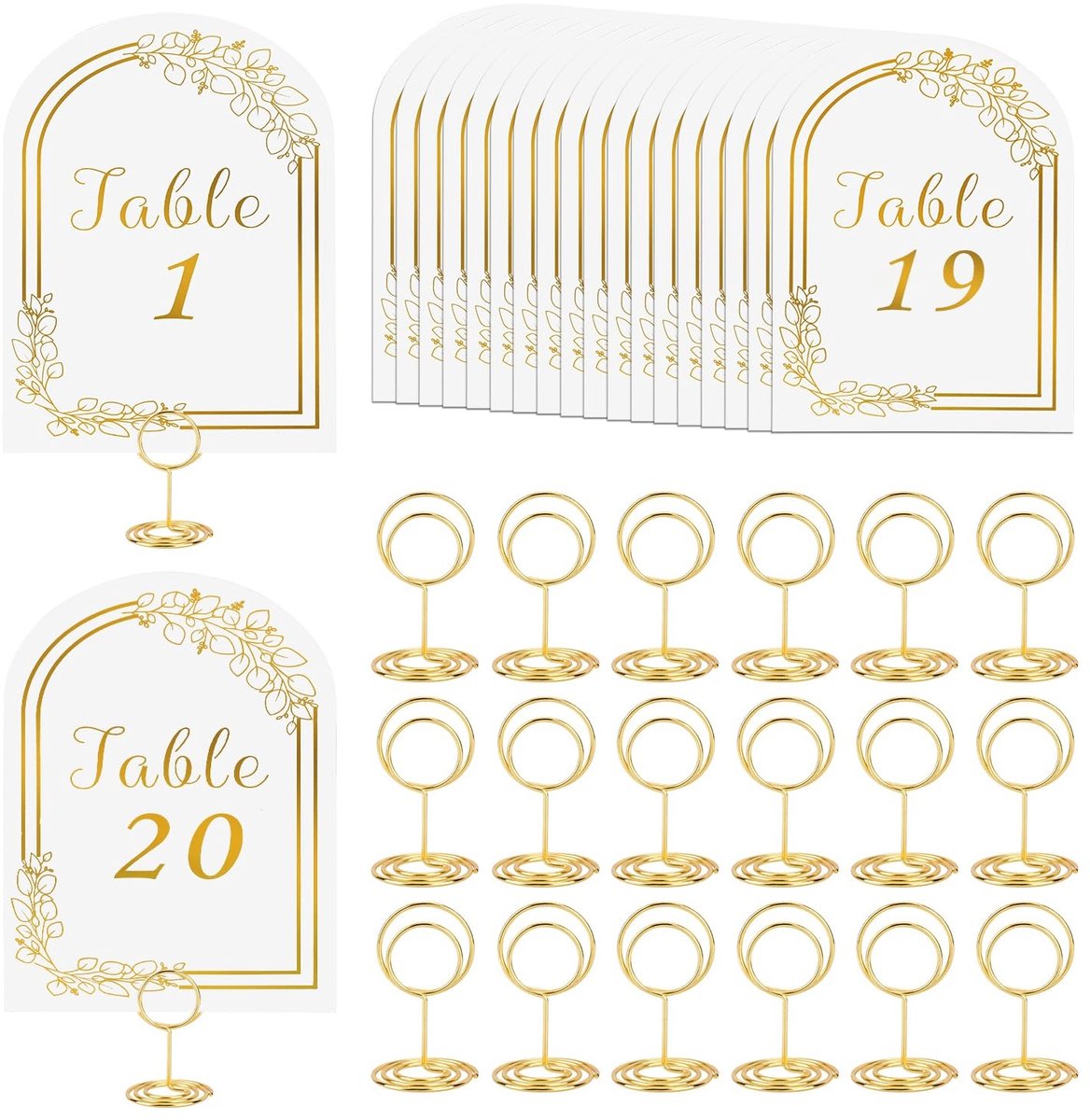 Dailygoods- Tafelnummerkaarten 20st - Gouden Bruiloftstafelnummers - Ronde Stoelkaarthouders - Papier/IJzer - 15x10cm/5x3cm - Praktische Accessoires - Tafelnummer