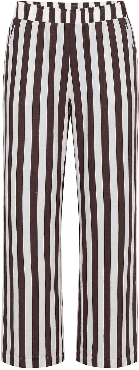 Studio Untold - Dames - Broek wijde pijpen mousseline strepen - Chocolade - Maat 48