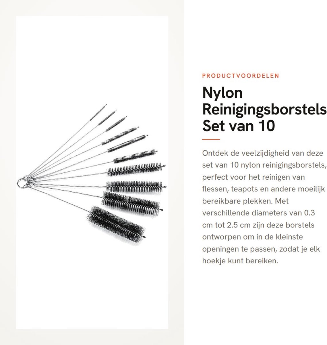 Dailygoods- Reinigingsborstels Set van 10 - Nylon Reinigingsborstels - Voor Koffiemachine/Flessen - Diverse Diameters - Totale Lengte 20 cm - Voor Smalle Gaten - Schoonmaakborstels