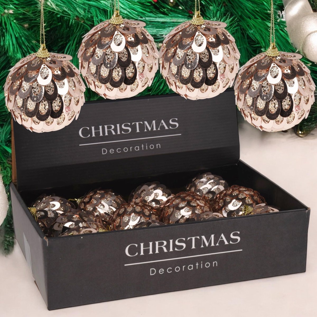 Dailygoods- Kerstballen Set van 12 - Onbreekbaar - Vintage Design - Goudtinten/Saffierblauw/Bruin - Kerstboomversiering - Diameter 8 cm - Kerstversiering