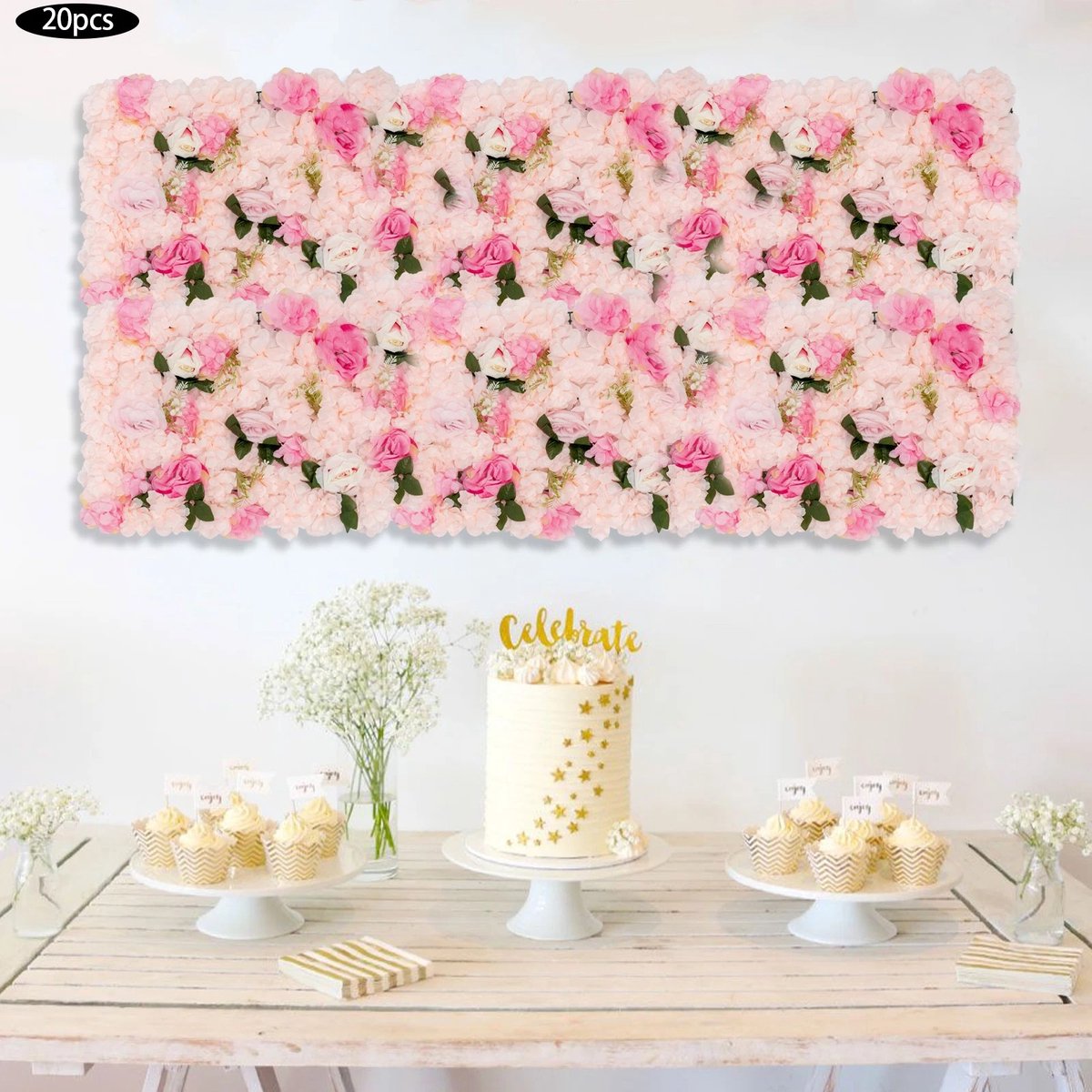 Dailygoods 20 STKS Herfst Dahlia Rose Hortensia, Kunstbloemen Wandpanelen, Bloemenwand, Decoratief Paneel voor Bruiloft