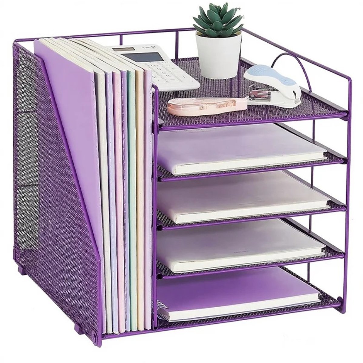 Dailygoods 1PCS bureau-opbergrek, 5-laags brievenbak, mesh-kantoororganizer voor de classificatie en opslag van boeken e