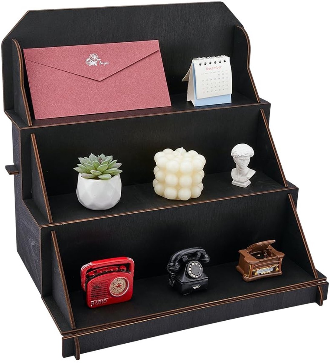 Dailygoods - Houten Wenskaart Display Stand - 3-Tier Houder voor Foto's en Brochures