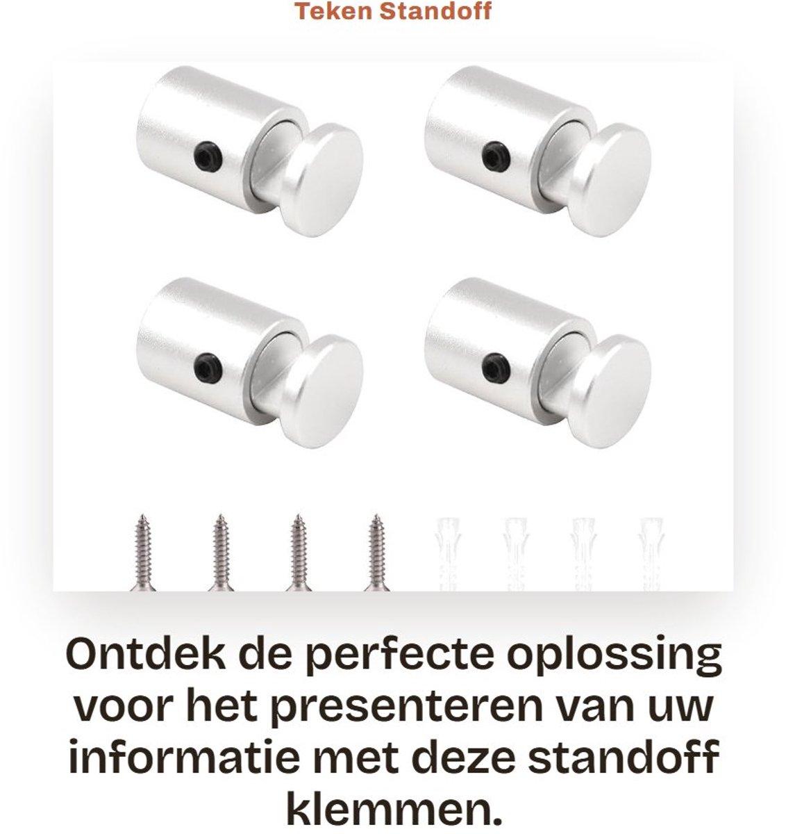 Dailygoods- Standoff Klem 4 Stuks - Aluminium Muurbeugel - Glas Houder - Reclame Clip - Zilver - Kwaliteit - Wandbevestiging
