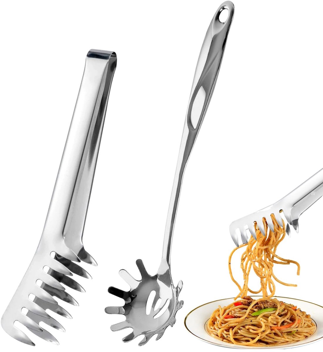 Dailygoods- Spaghettitang 24 x 4 cm - Spaghettilepel - Pastatang - Roestvrij staal - Ergonomisch handvat - Geschikt voor verschillende doeleinden - Pasta Server