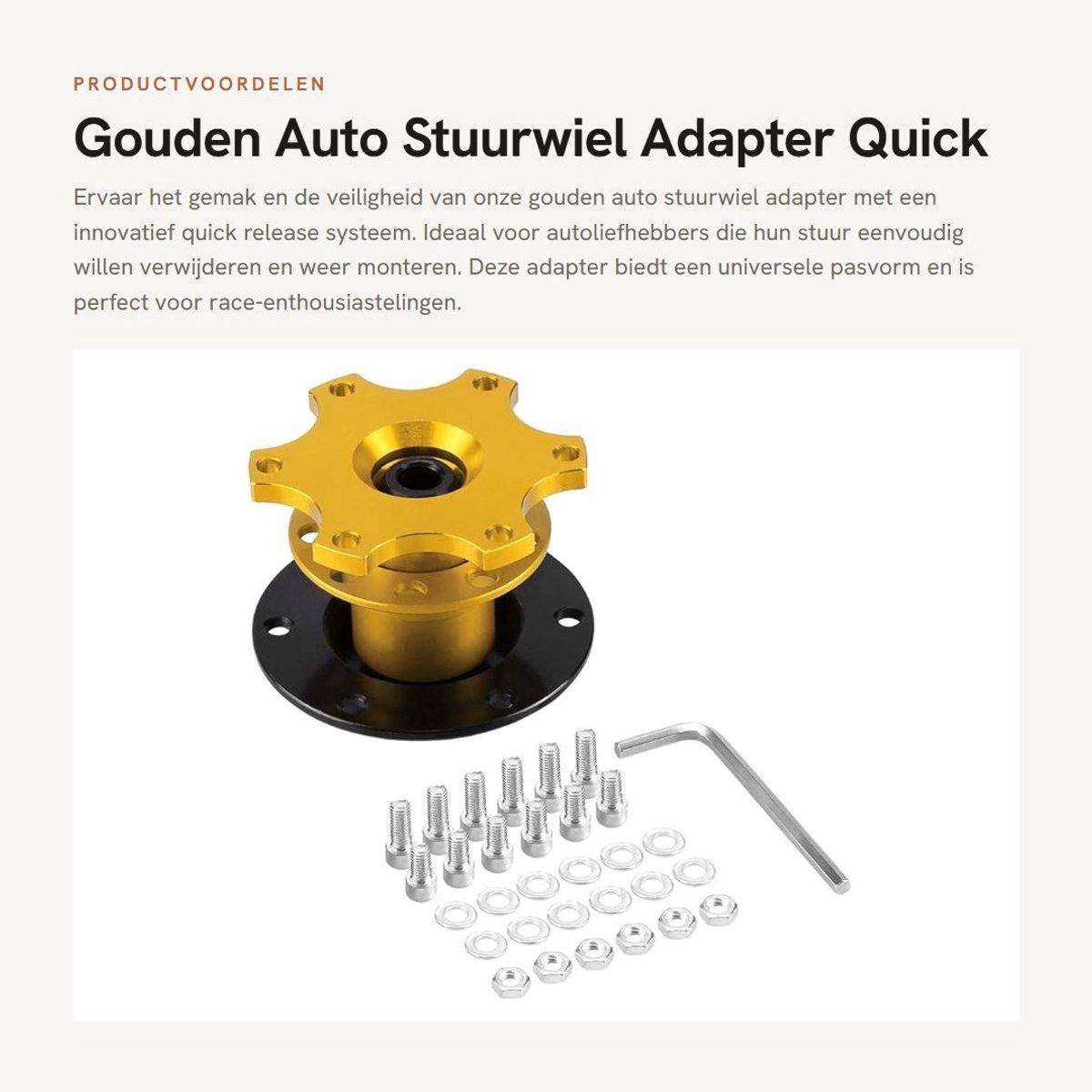 Dailygoods - Gouden Auto Stuurwiel Adapter - Quick Release Systeem - Veilig en Snel - Universele Pasvorm - Racing Stuur - Eenvoudige Montage - Comfort...