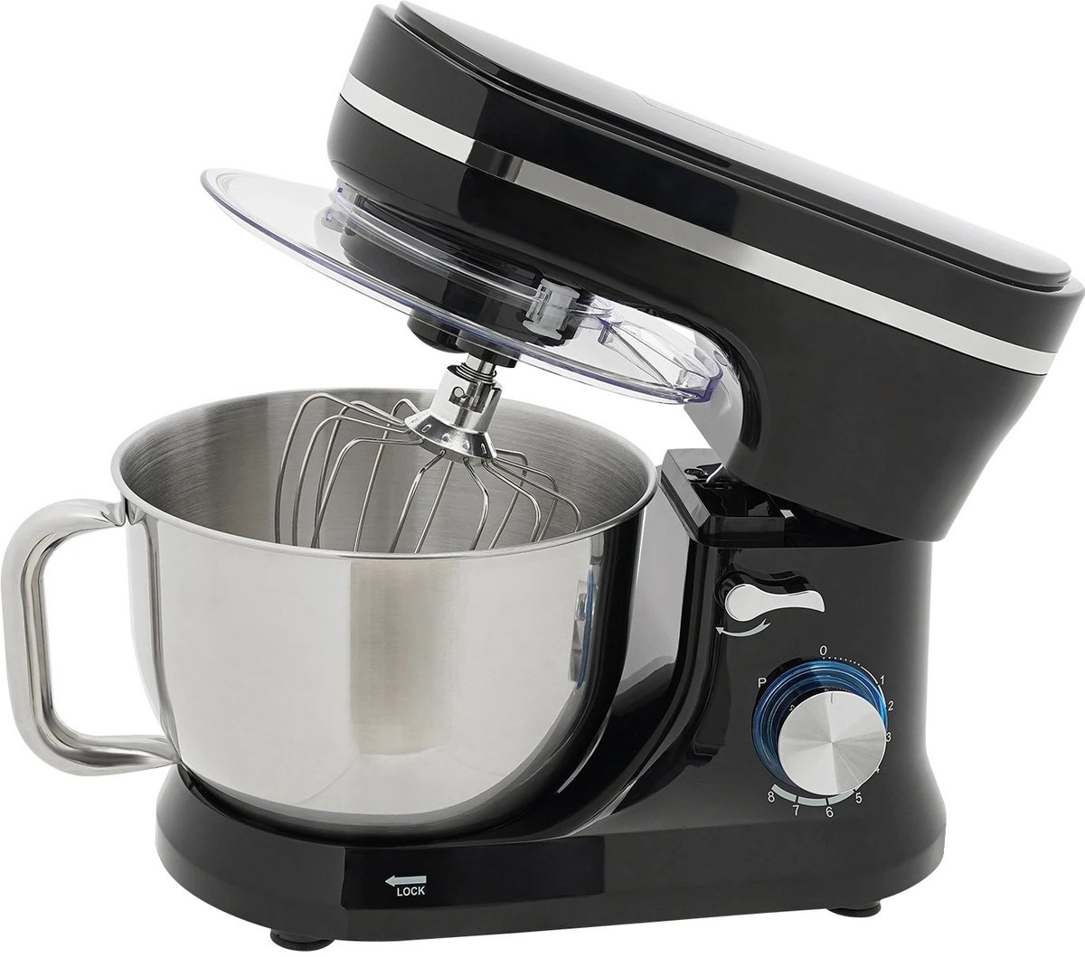DIMICO - Mixer - Keukenmachine - Keukenmixer met Mengkom - 4,5L - RVS - 1000W - 8 Snelheden - Inclusief Deeghaak, Garde en Klopper