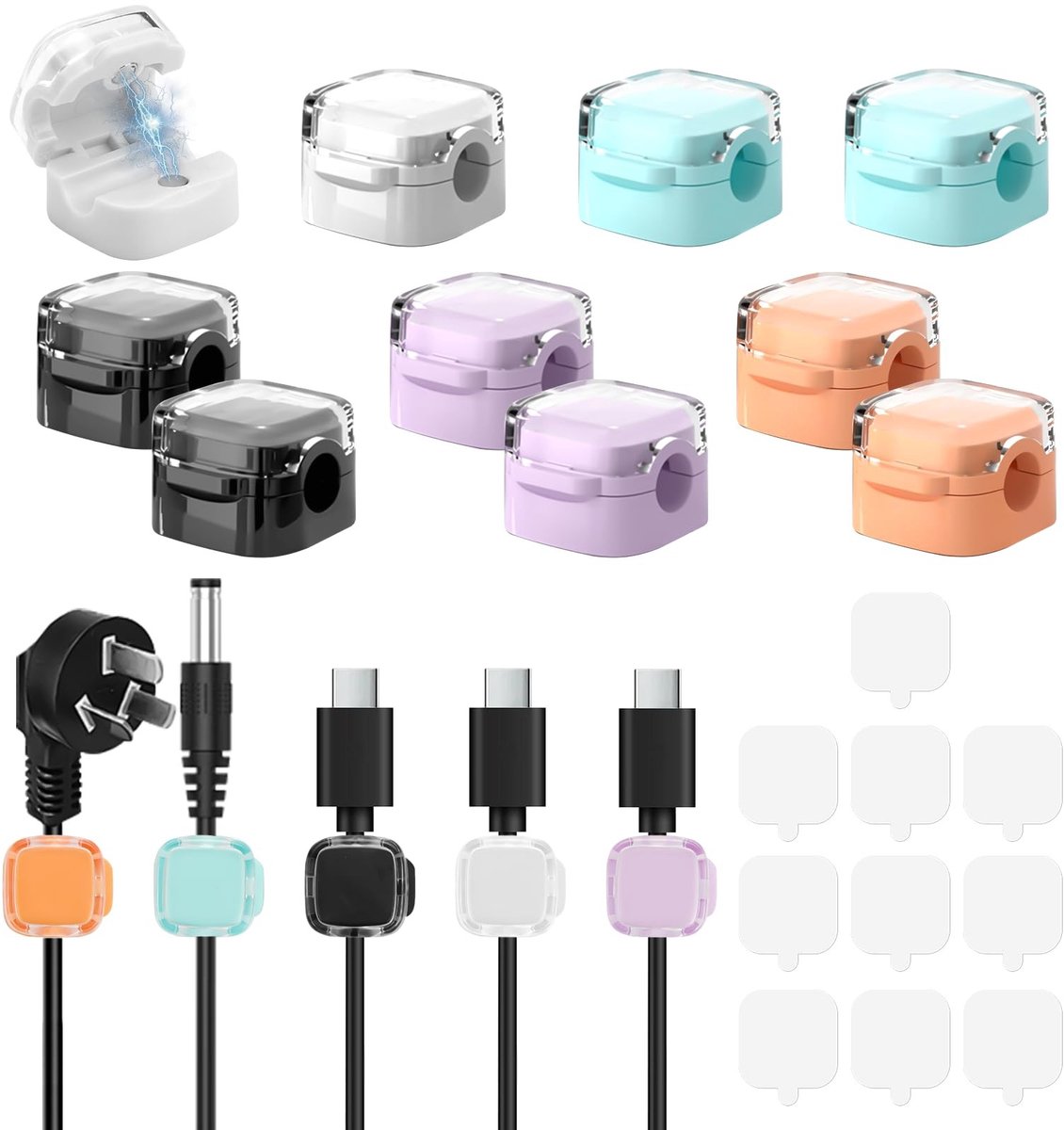 Dailygoods - Magnetische Kabelclips - Kabelhouder - Sterke Magneet - Veelkleurig - Kabelorganizer - Geschikt voor Bureau en Auto