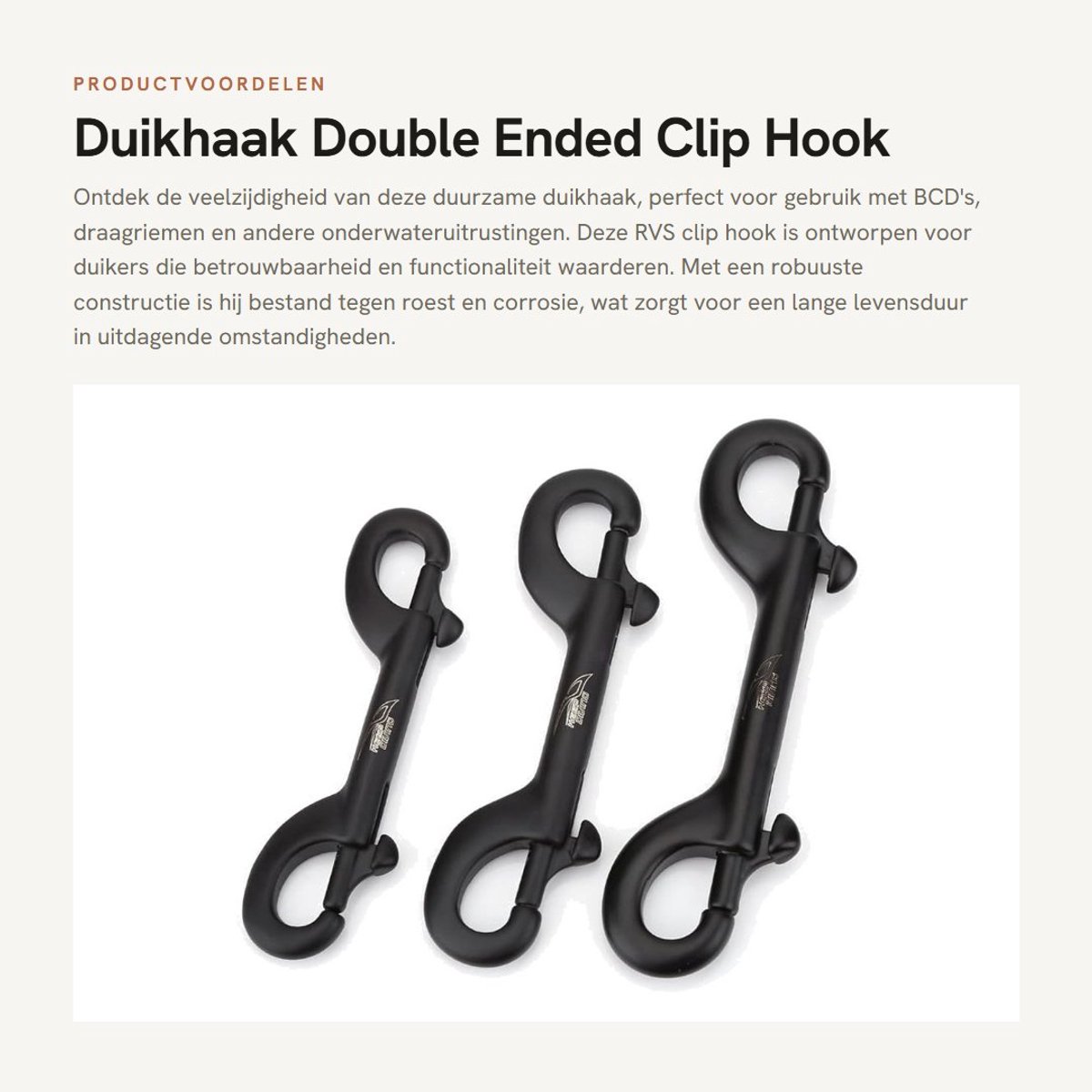 Dailygoods- Duikhaak 90mm - RVS - Antiroest - Dubbelzijdige Haak - Onderwateruitrusting - Eenvoudige bediening - Sterke bevestiging - Carabiner