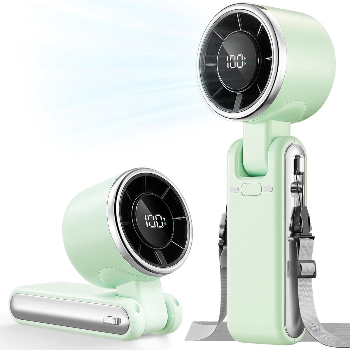 Hand Ventilator - Mini Fan - Elektrisch Draagbare Handventilator - Draagbare Mini Ventilator - Met Turbofunctie - 5 Snelheidsstanden - Lange Accuduur - 4000 Mah Oplaadbaar - Inclusief Draagkoord - Voor Thuiskantoor, Reizen, Buiten