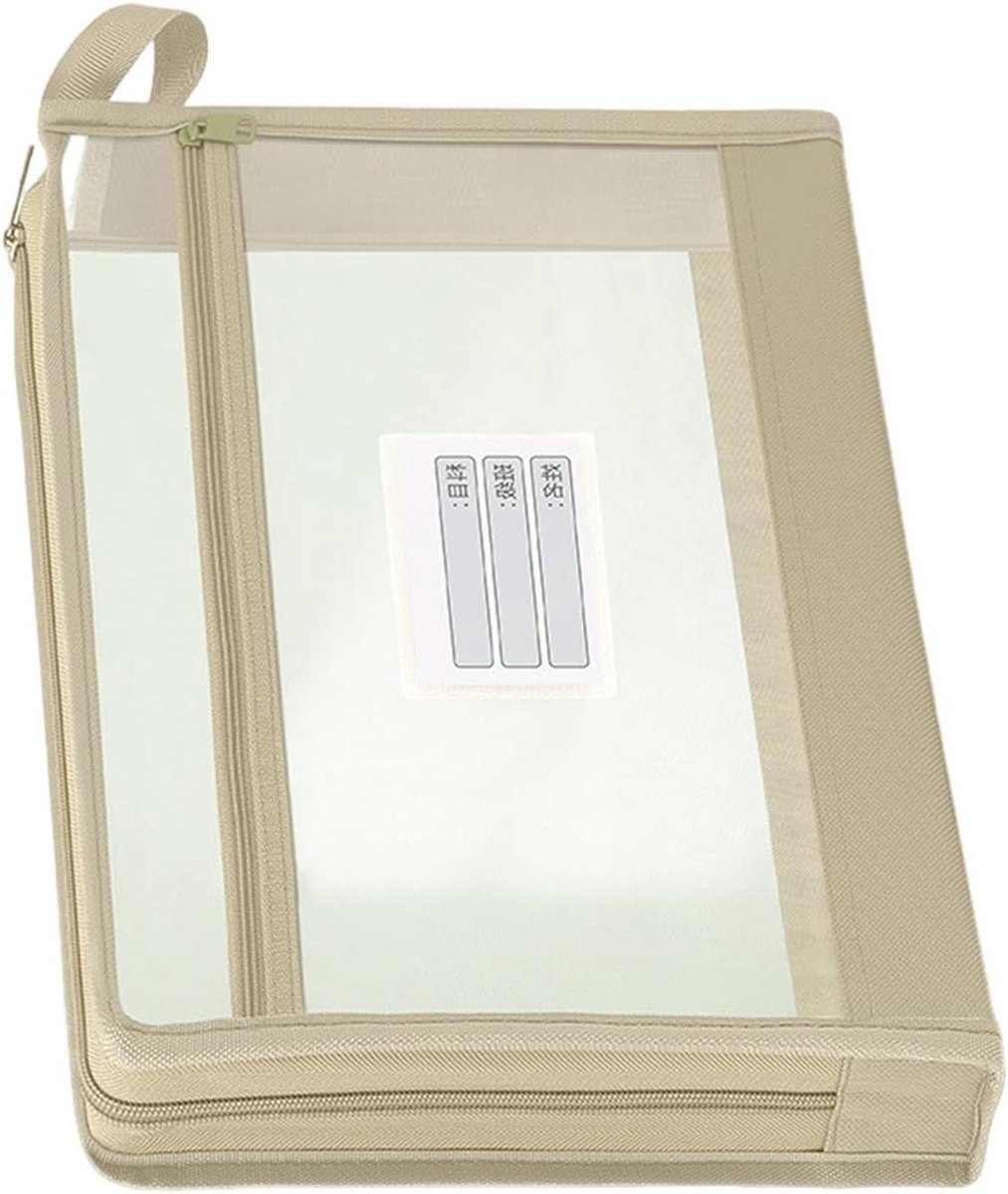 Mesh Ritszak A4 - Opbergzak Documenten - Organiseren Kantoorartikelen - Dubbellaags Capaciteit - 32 x 25 cm - Crèmekleurig