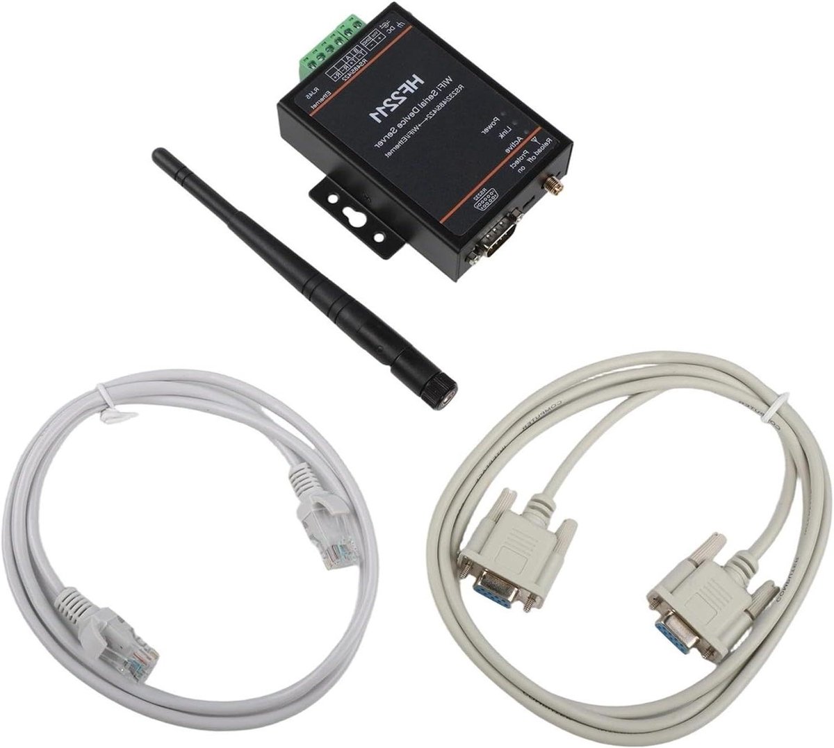 Seriële Server Converter - Ethernet WiFi Module - Industriële Communicatie - TLS AES DES3 Codering - 95x65x25mm - Grijs