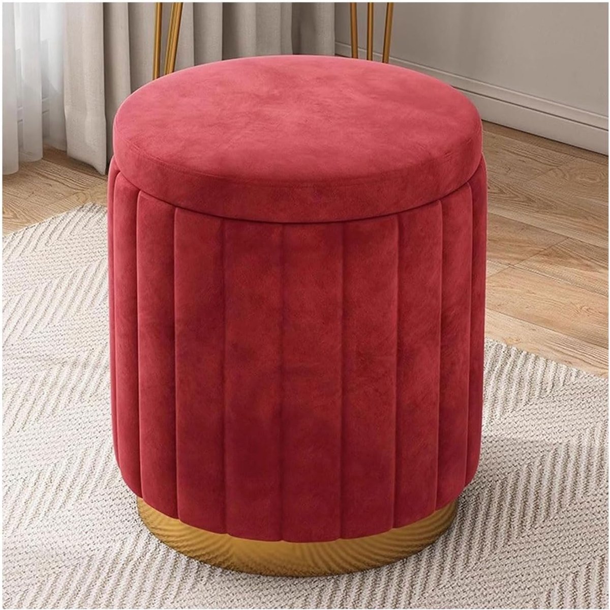 Ronde opbergpoef - Kleine voetenbank - Extra zitplaats - Stijlvolle plating basis - 34x34x45 cm - Grijs