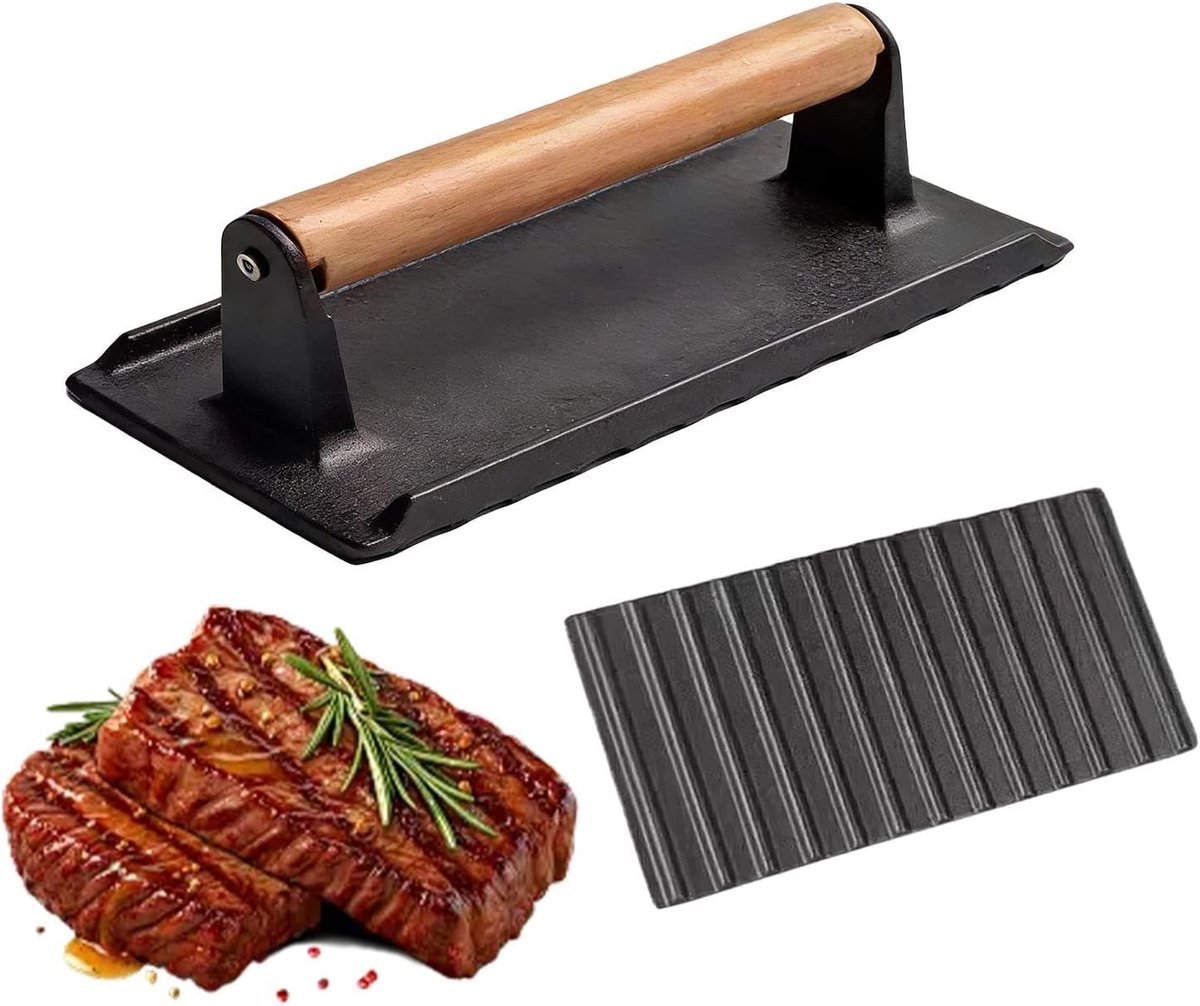 Vleespers Grill Accessoire Gelijkmatig Grillen Houten Handvat 16 cm Zwart