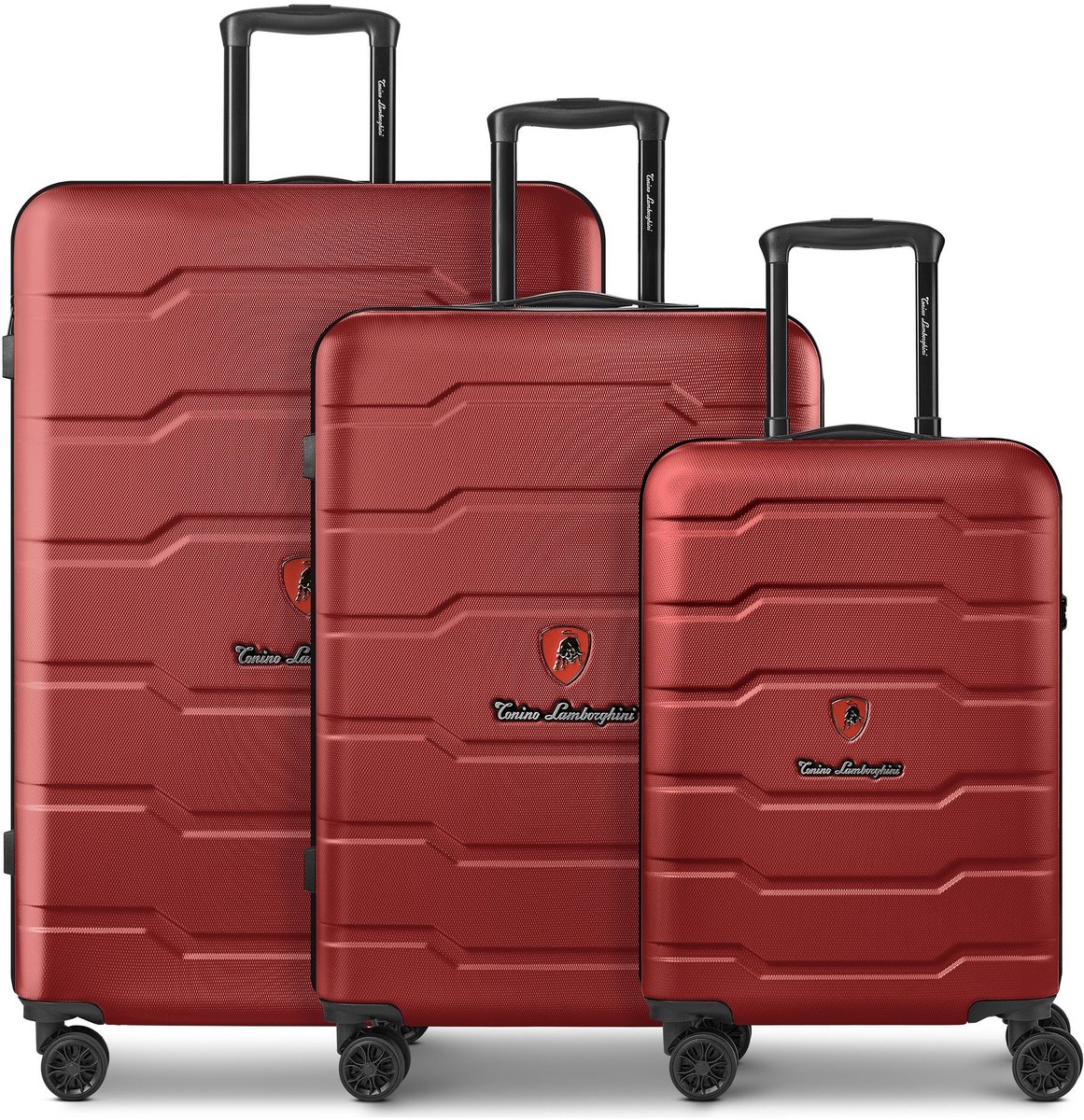 Tonino Lamborghini Bologna 4 wielen Kofferset 3-delig - Harde bagage - Combinatieslot - dark red