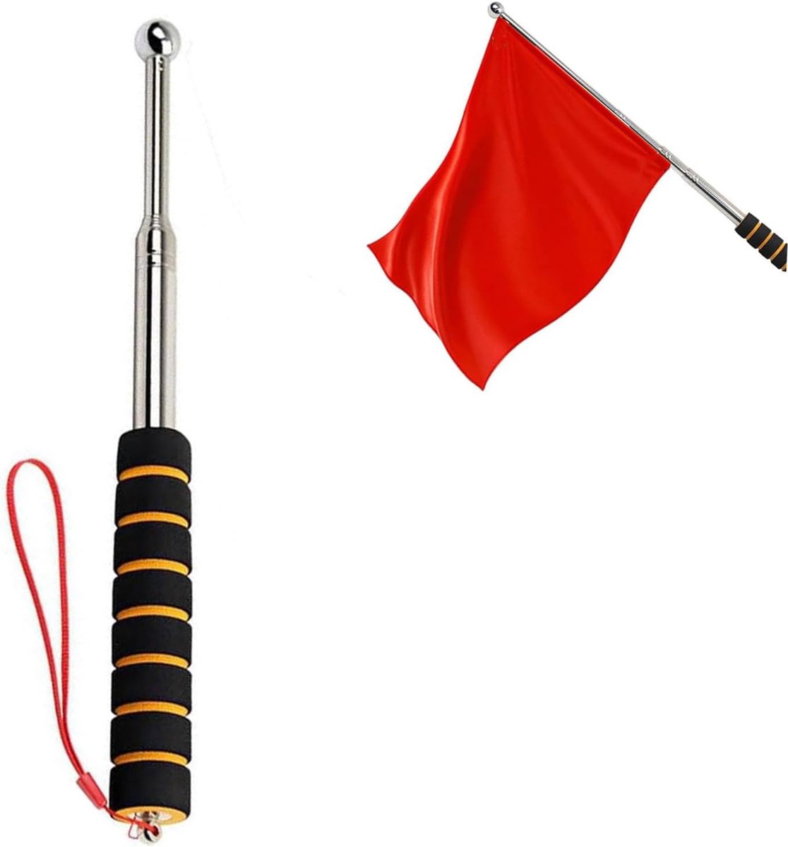 Telescopische Vlaggenmast - Uitschuifbare Stok - Tour Gids - Roestvrij Staal - 1.3 meter - Oranje-Rood