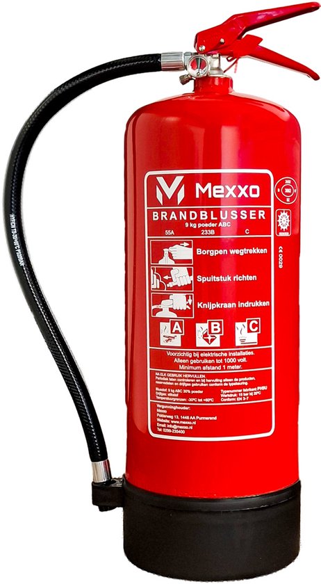 Mexxo Poederblusser 9 kg - ABC Brandblusser - Inclusief wandbeugel en keuringssticker