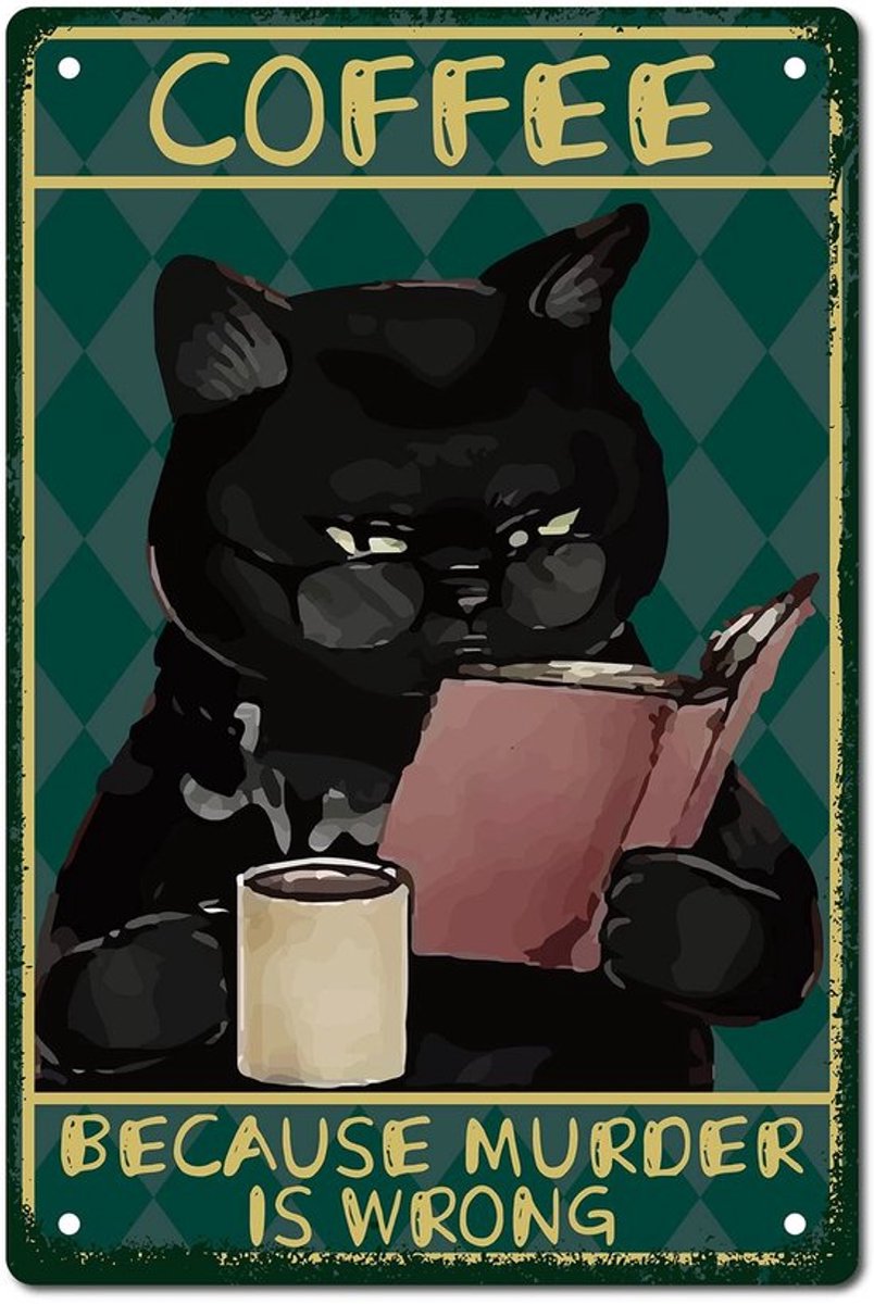 Aladdien - Kat koffie bord - Vintage wanddecoratie - Retro stijl - Zwarte kat