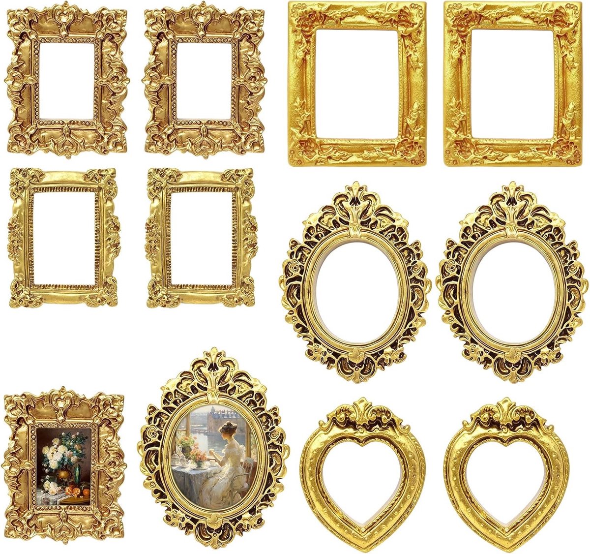 Kleine Gouden Fotolijst - Vintage Barok - Mini Fotolijst - Decoratief en Sierlijk - Voor Wanddecoratie en Desktop