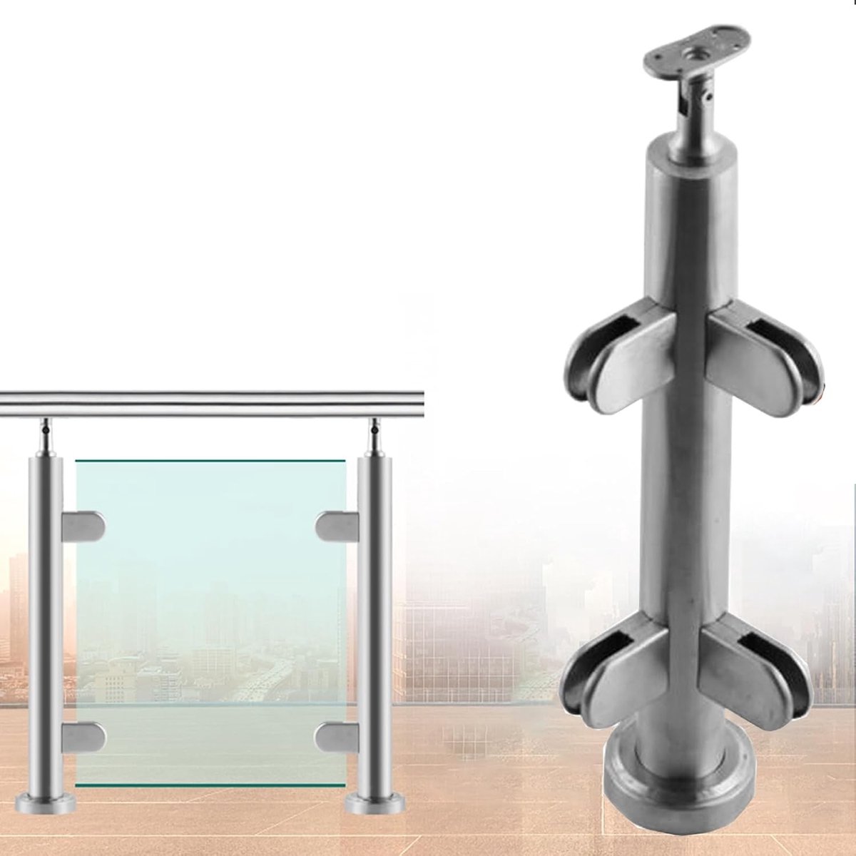 Railing Klem - Paal Houder - Terras Afscherming - Verstelbaar voor Glas - 5x5 cm - Geborsteld Staal