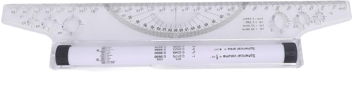 Rollende Liniaal - Meetinstrument Tekengereedschap - Nauwkeurig Tekenen - Ingebouwde gradenboog - 30 cm - Doorzichtig