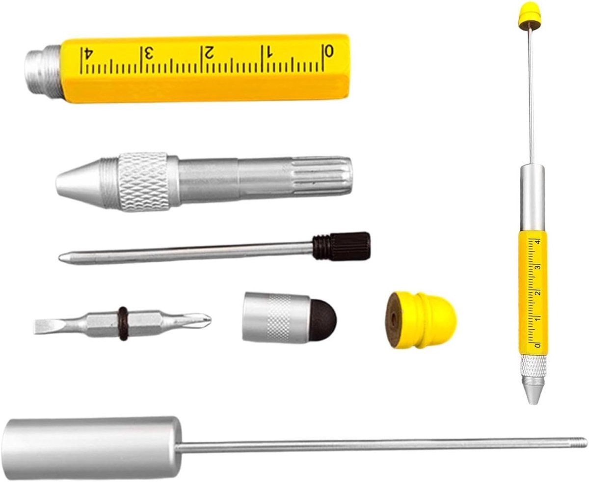 Gereedschapspen - Multifunctionele pen - Huisreparatie meten - 6-in-1 metaal - 16.6 cm - Geel
