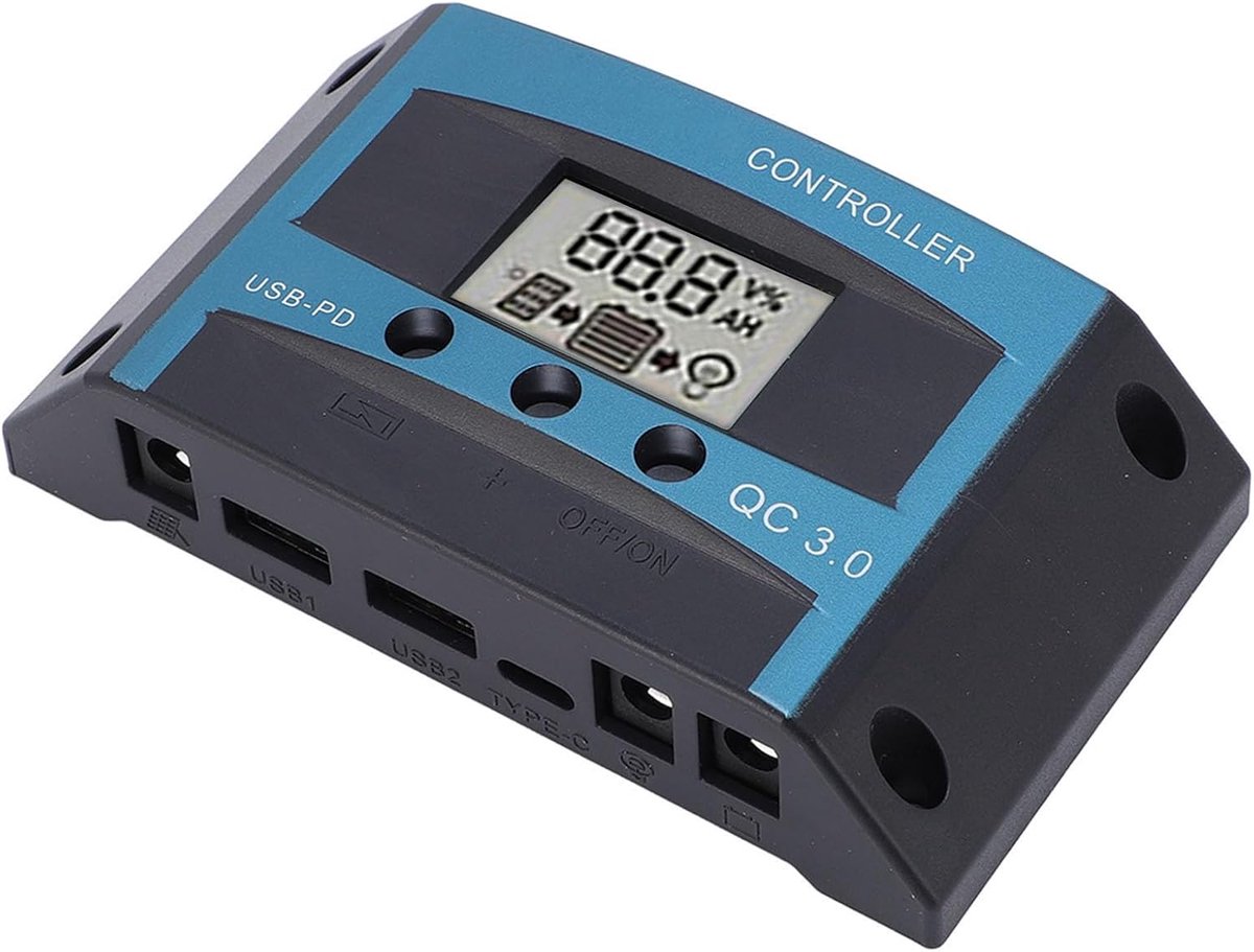 Zonne Laadregelaar - MPPT Controller - Batterij Opladen - Adaptief 12V 24V - 12 x 6.5 cm - Zwart
