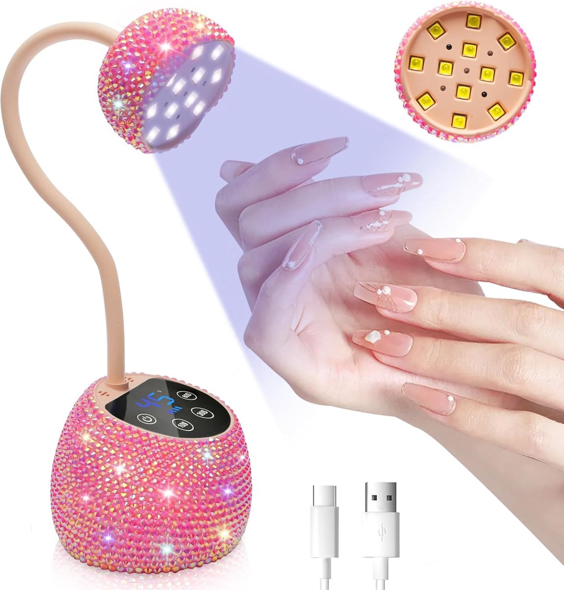 Mini UV Lamp - Nageldroger - Nagels Uitharden - Slimme Autosensor - 36W - Roze Strass