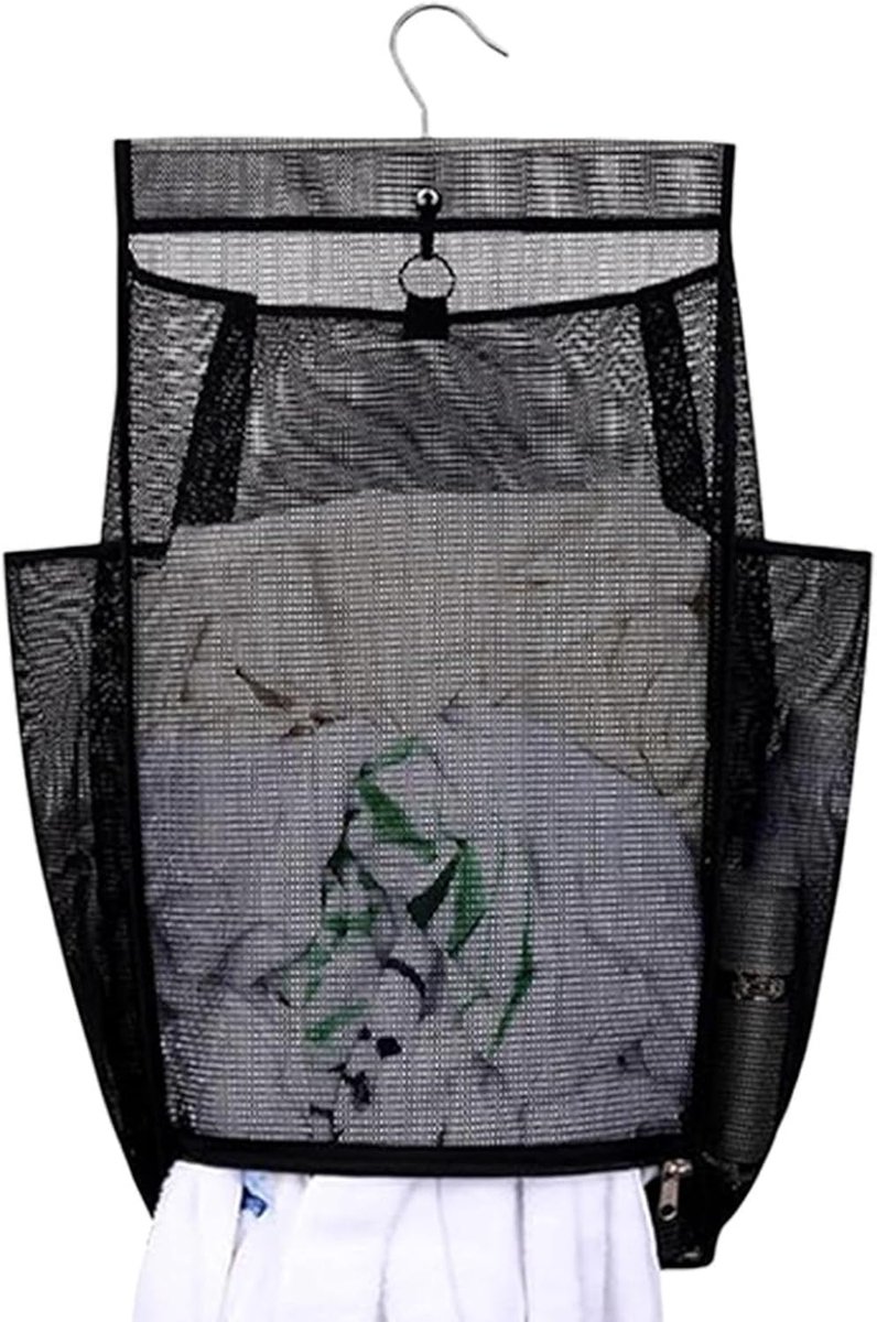 Wasmand Mesh Opvouwbare mand Ruimtebesparend Opbergen Ademend Sneldrogend 61x36x19cm Zwart