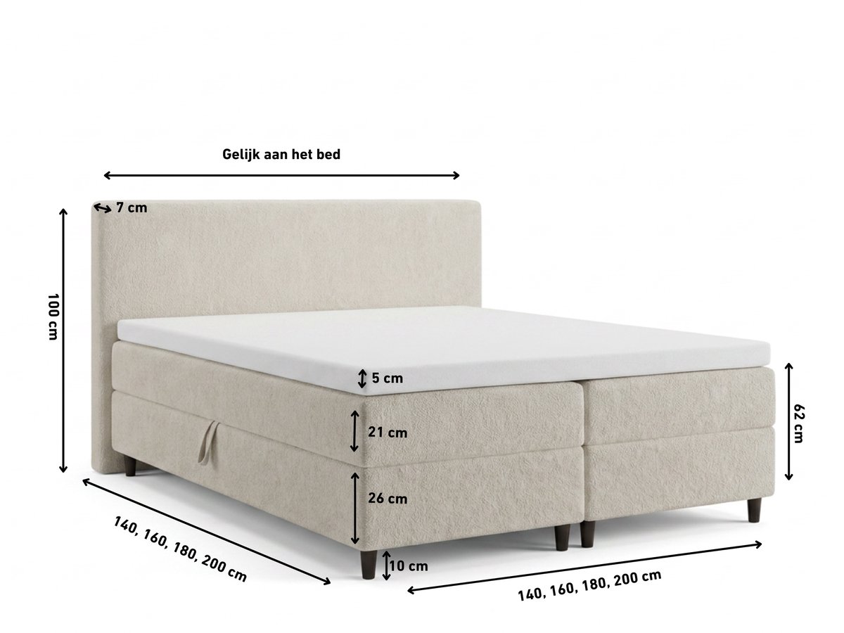 Eefje Opberg Boxspring - Eefje - Teddy - Beige - 180 x 200 cm | Inclusief gratis topper en antislip