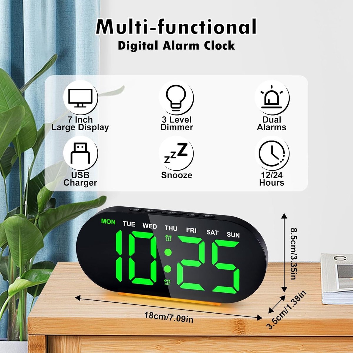 Digitale Wekker met Nachtlampje - LED Display - Dubbele Alarmfunctie - USB-oplader - Voor Zware Slapers