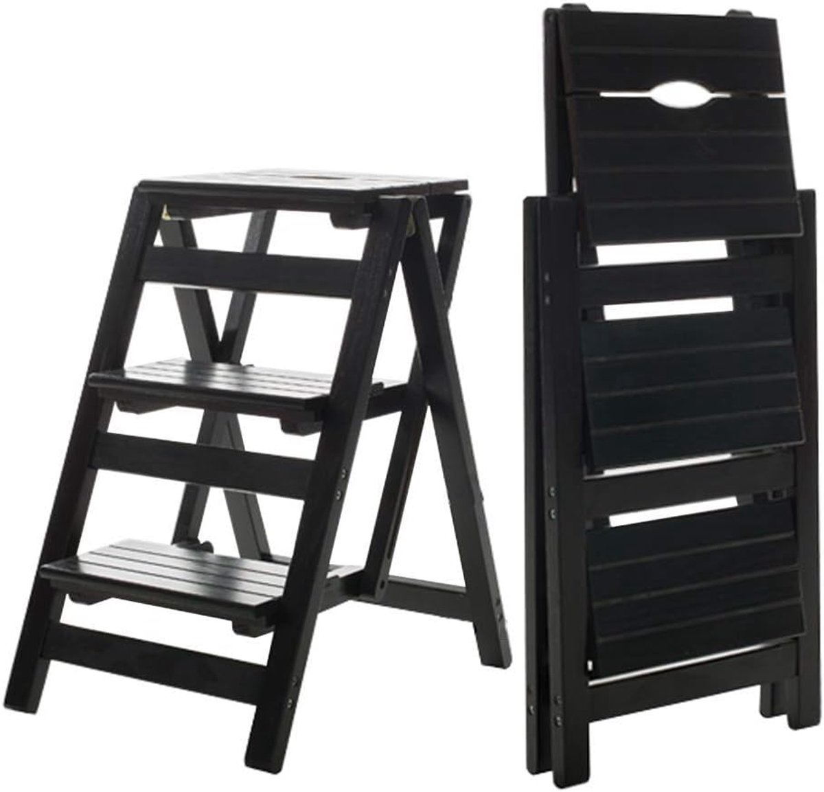 Opvouwbare Stap Kruk - Houten Ladder - Extra Hoogte - Stevig Brede Pedaal - 67cm Hoog - Geel