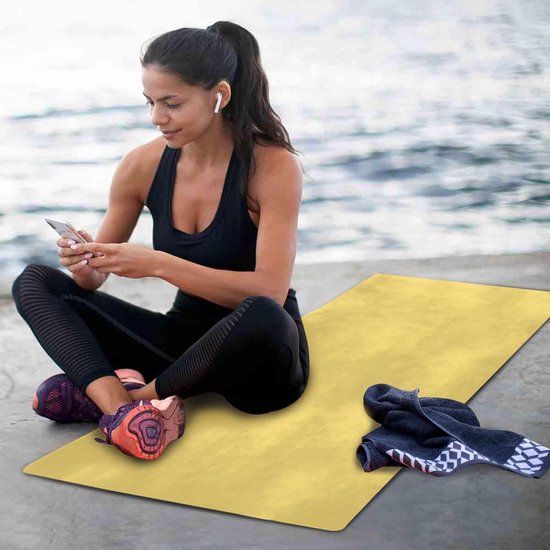 Yoga Mat - Oefenmat Fitness - Thuis Sporten - Natuurlijk Rubber - 180x66 cm - Crèmegeel — afbeelding 2