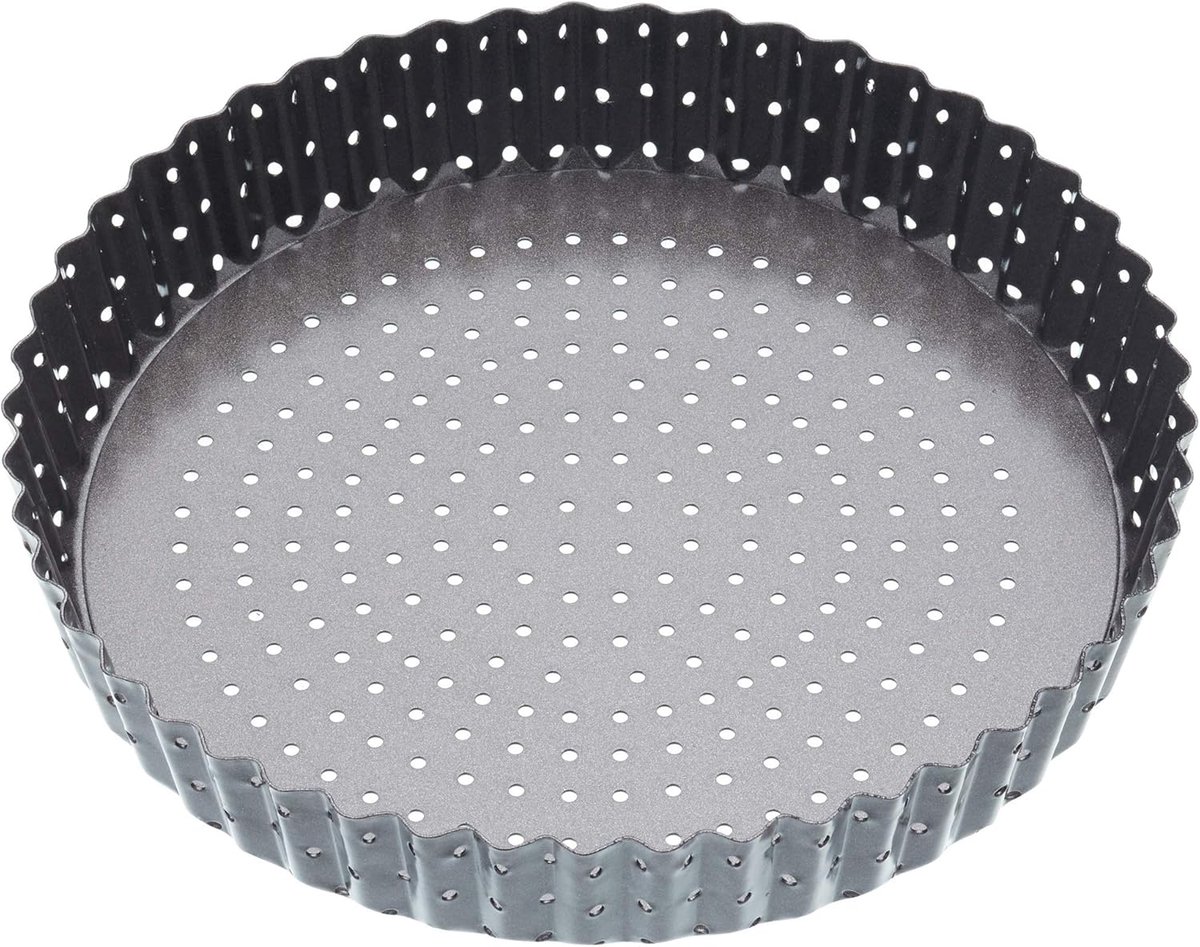 Quiche bakvorm - Taartvorm ronde - Knapperige bodems bakken - Geperforeerde bodem - 25 cm - Grijs
