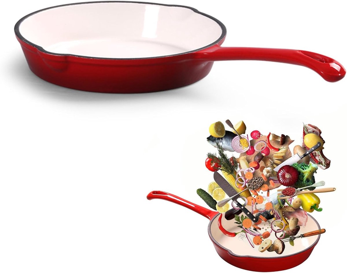 Geglaceerde Pan - Gietijzer Kookpan - Koken en Bakken - Dubbele Antiaanbaklaag - 16 cm - Zwart
