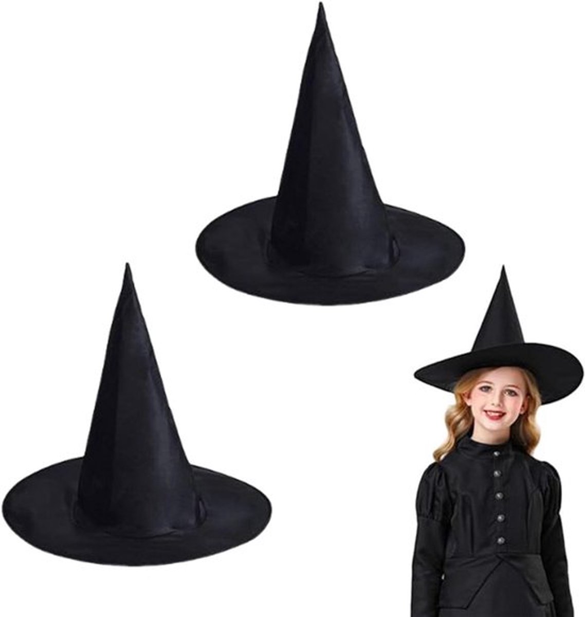 2 heksenhoeden Allecto Plus, zwart voor Halloween carnaval