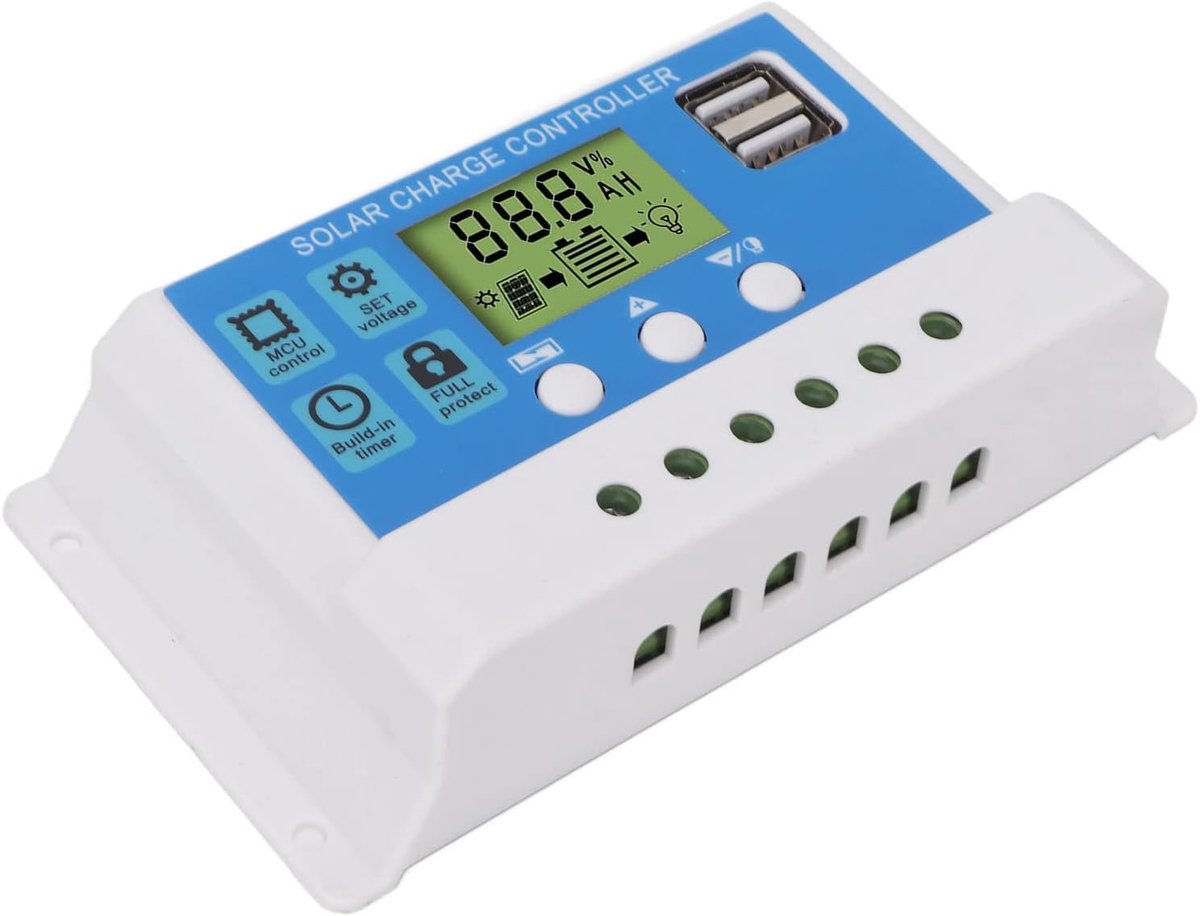 Zonne Laadregelaar - Solar Controller - Energie Beheer - Adaptieve Spanning - 10A - Wit