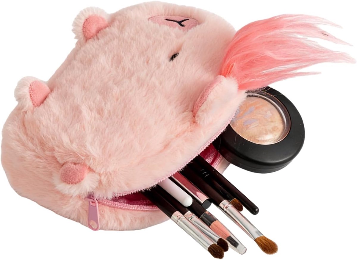 Pluche Etui - Opbergtas Schrijfwaren - Bureau Organisatie - Zacht Pluche Materiaal - 20 cm Breed - Roze