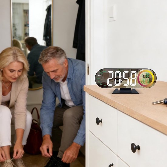 Digitale Tafelklok - LED Spiegelklok - Wakker Worden - Oogvriendelijke Verlichting - 18.5 cm Breed - Wit Licht — afbeelding 5