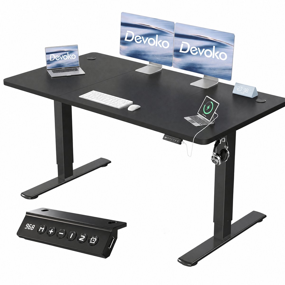 Devoko Zit-Sta Bureau 140x60 cm - Elektrisch Verstelbaar Bureau - Digitaal Display - Zit-Alarm - 2 Geheugenstanden - Zwart