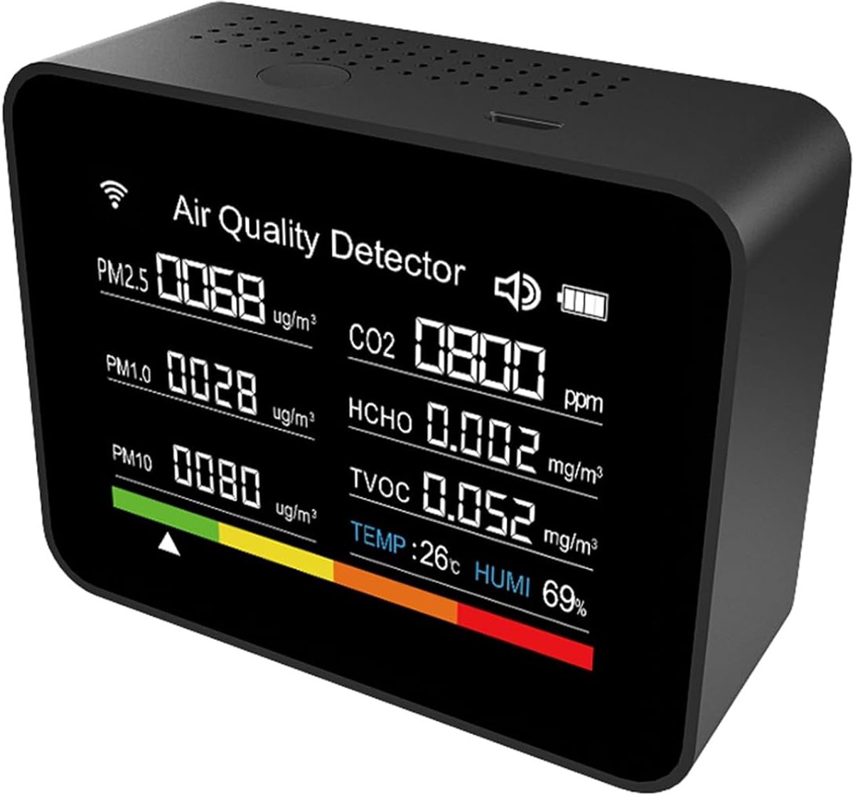 Digitale Ruimte Monitor - Luchtkwaliteit Meter - Comfort Bewaken - 13-in-1 Functies - 89 x 70 x 35 mm - Zwart