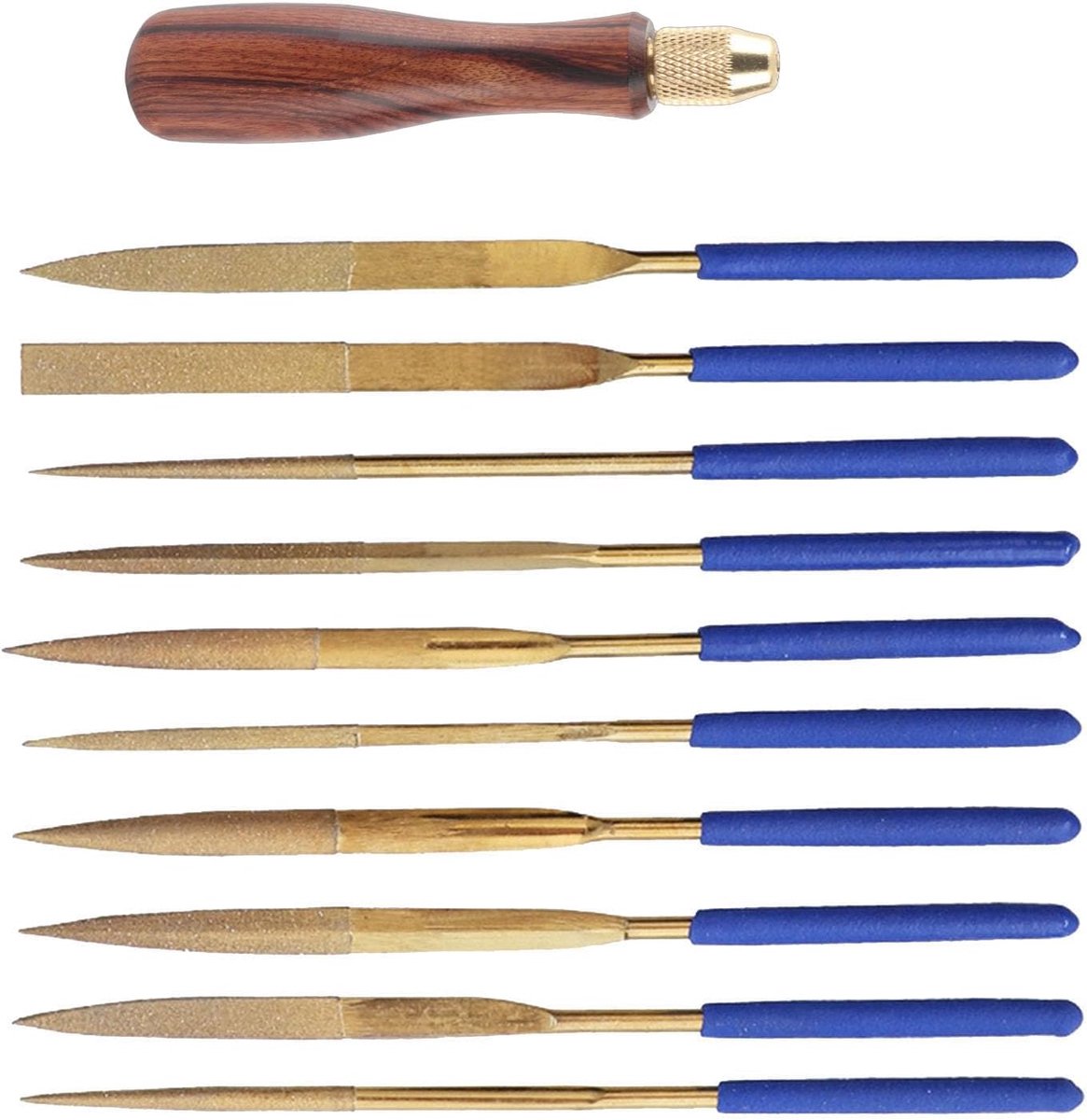 Precisie Vijlenset - Polijstgereedschap - Metaal Reparatie - Diamantgecoate Vijlen - 11 Delig - Blauw